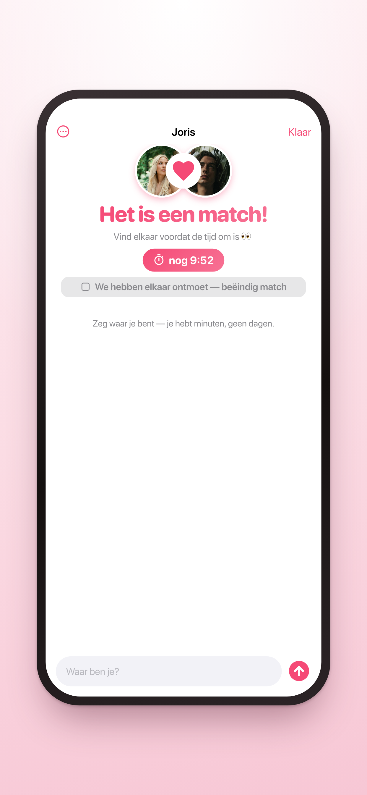 Het is een match, vind elkaar binnen de tijd